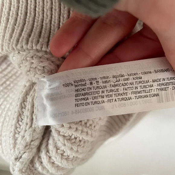 Zara Heavy Ribbed Knit Turtleneck Sweater Cotton Ecru Cream Size Large - Picture 6 of 6